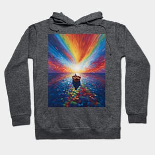 Lone Man on Boat under the Rainbow Sky Mosaic Hoodie